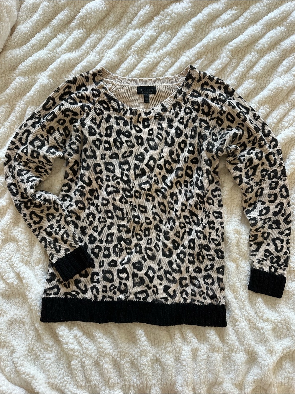 Topshop Leopard-Print Crewneck Sweater in Black and Cream